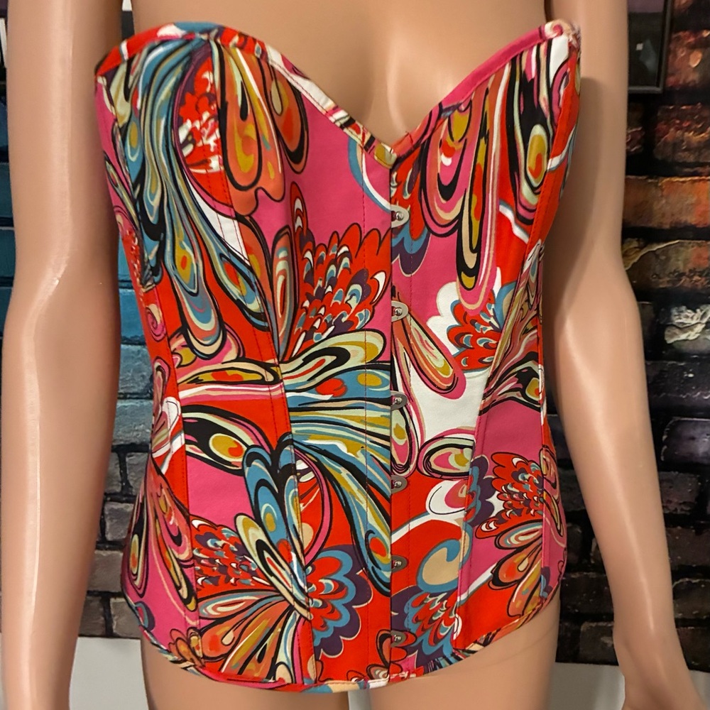 NWOT Corset Pull Straps Large Floral Top Vibrant Strapless